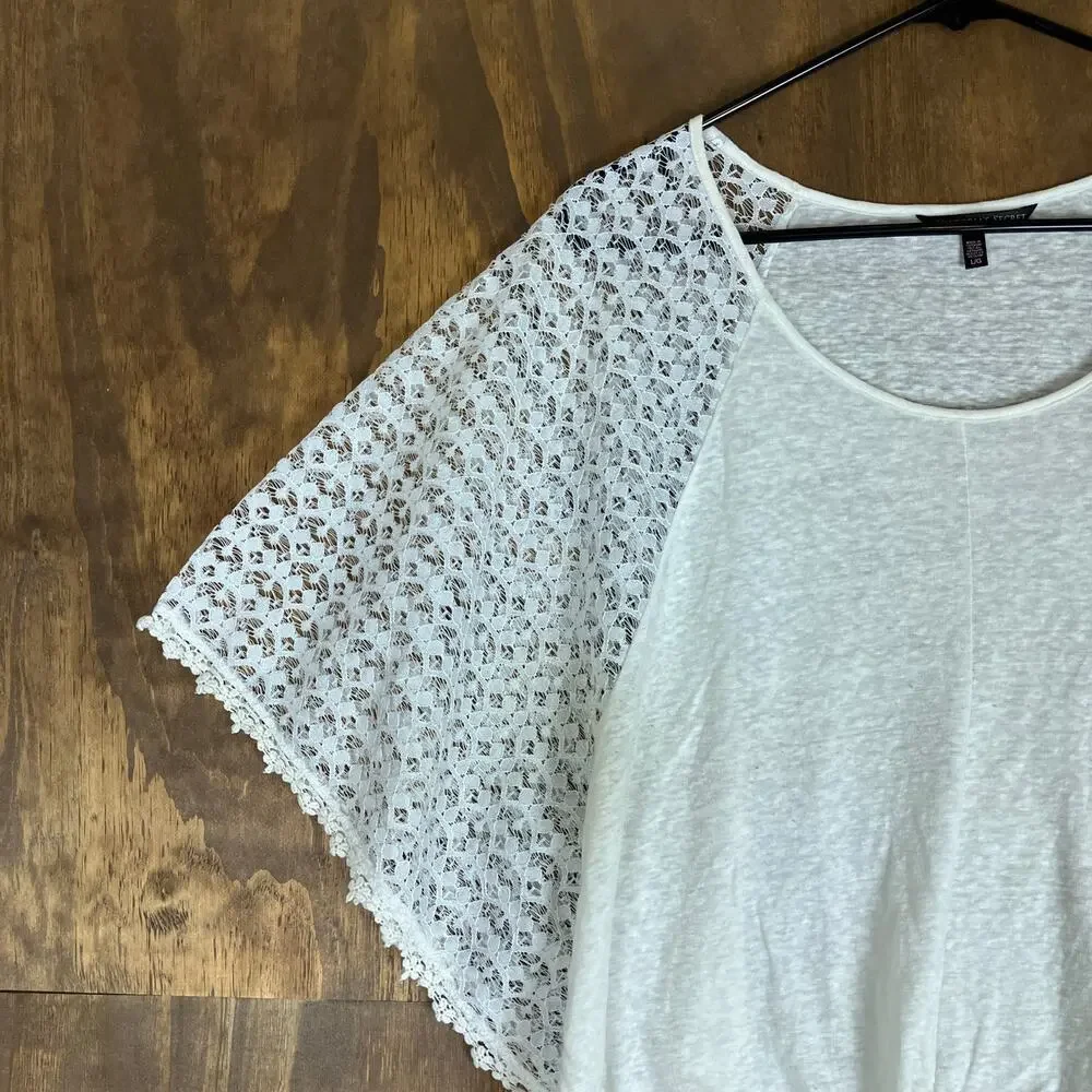 Victoria's Secret Womens Shirt White Lace Cape Scoop Neck Semi Sheer Large - Picture 4 of 14